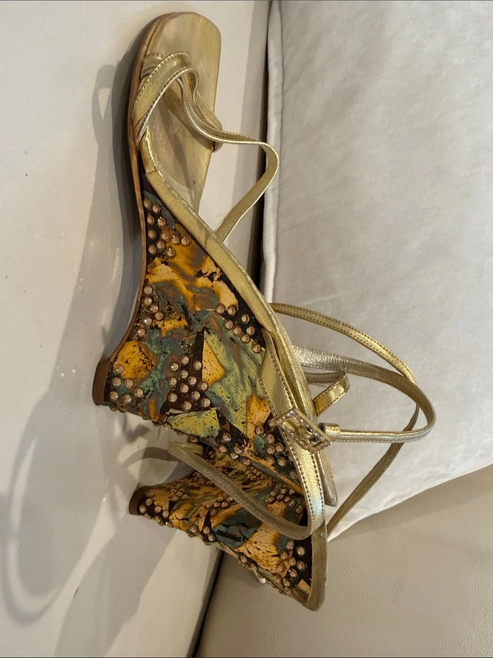Gold Metallic Strappy Wedge Sandals